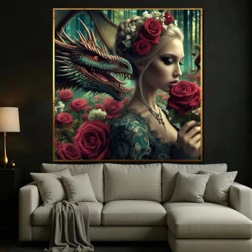 

Dragon And Woman Diamond Painting New 2025 Full Diamond Art Kits For Adults, Cross Stitch Kits