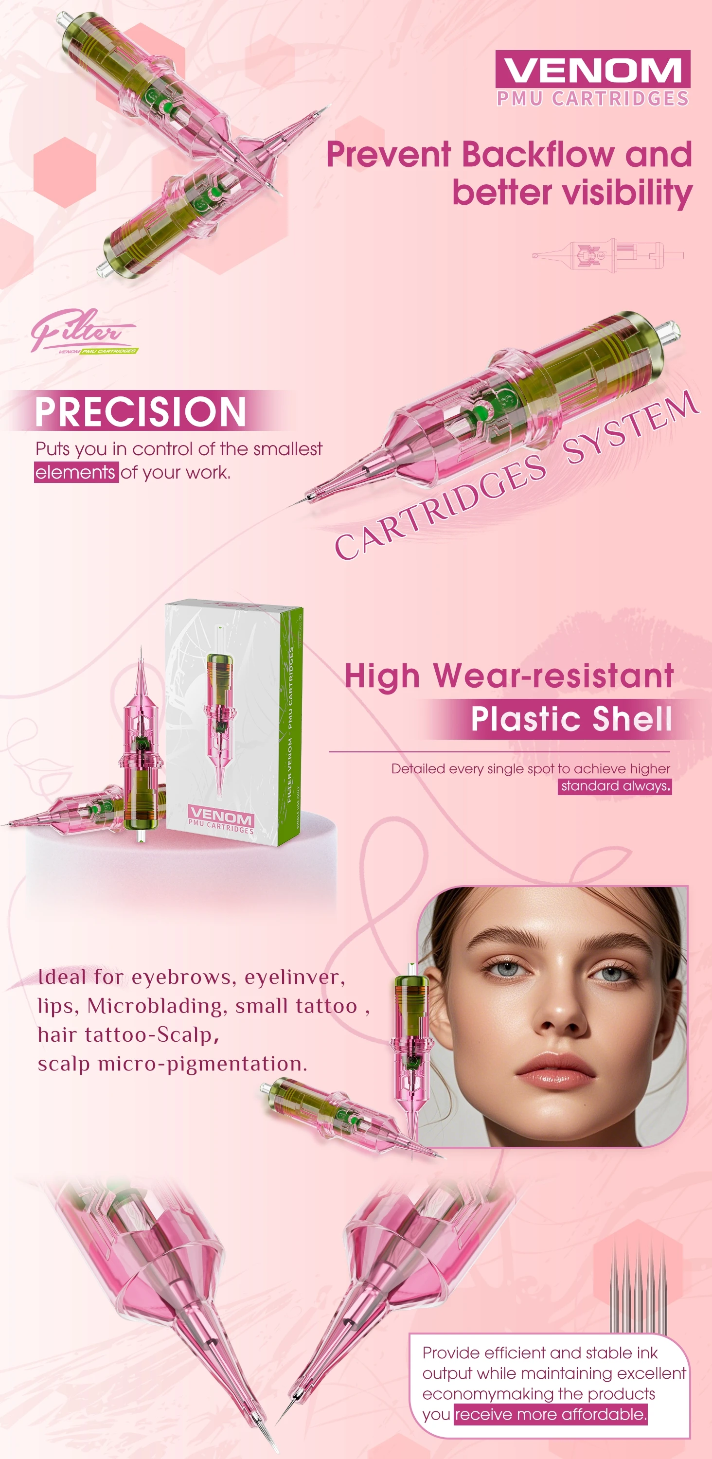 Filter Venom PMU Kartuschen-Nadeln Round Liner RL Sterile Tätowiernadeln für Permanent Make-up Augenbrauen Lippen Microblading – Detail 3