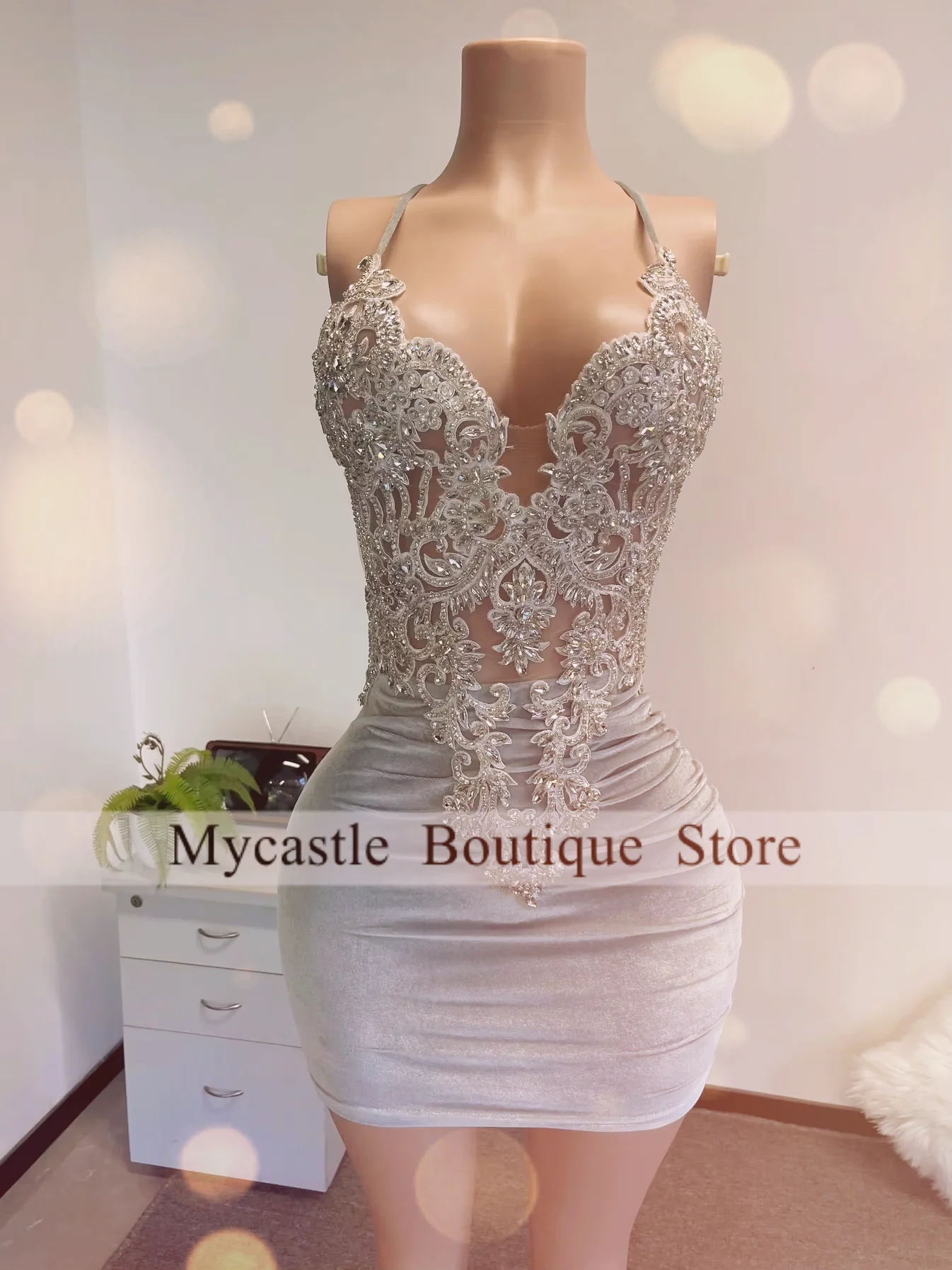 

Black Crystals Rhinestones Short Prom Dress 2025 For Black Girl Appliqeues Diamonds Cocktail Dresses Homecoming Gown Customized