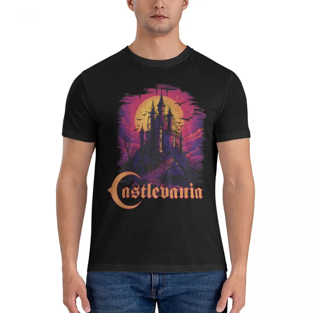 Castlevania Vaporwave T-Shirt Men Castlevania Vintage Pure Cotton Tees Crewneck Short Sleeve T Shirt Unique Tops