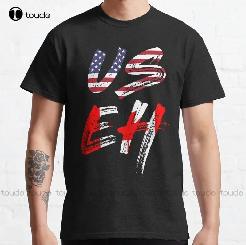 New Useh America Canada Flag Funny American Canadian Classic T-Shirt Cotton Tee Shirt Unisex daddy shirt