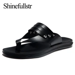 Summer Men Casual PU Leather Flip Flops Slippers Flat Outside Slipper 46 47 Chanclas Hombre Dropshipping