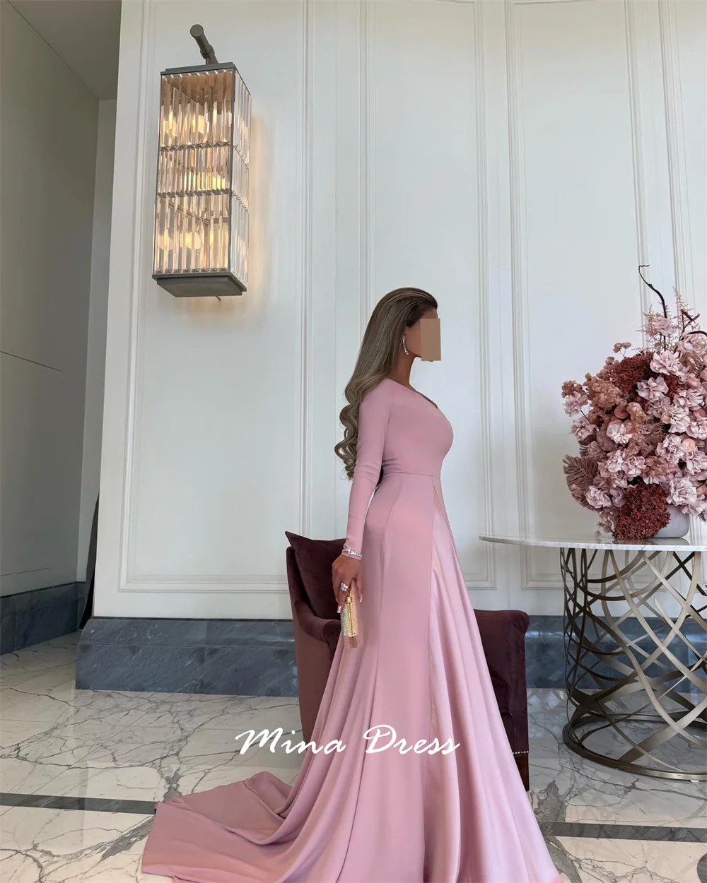 Mina Aangepaste Arabische lange mouwen elegante feestjurken Vrouw V-hals staartjurken voor speciale gelegenheden Avondjurk Prom