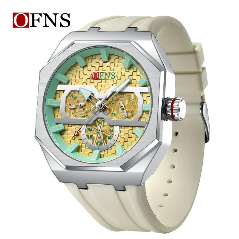 OFNS SD8023 Quartz Watches for Man Multifunction Calendar Luminous Fashion Sports Silicne Strap Wristwatch