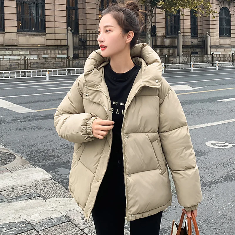 Winter Women's Fashion Padded Jacket Cotton Jacket Short Bread Suit Solid Color Casual Stand Collar Thickened Warm Loose Coat