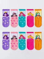 5 Pairs of Kidsren's Cartoon Socks, Autumn and Winter Baby Cute Princess Socks, Spring and Summer Girls Can Wear Soft Mid-calf Socks