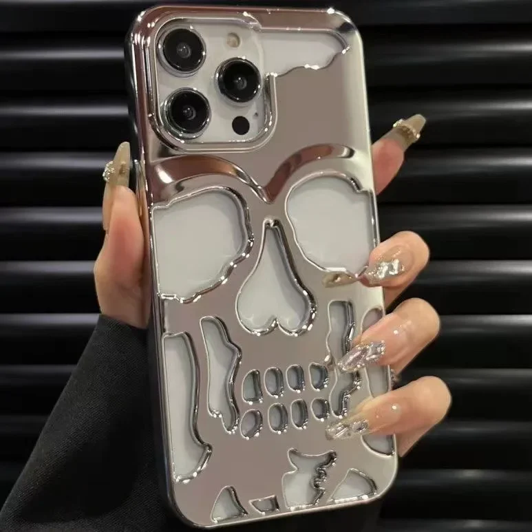 3D Hohl schädel Kallus Fall für iPhone 15 14 Promax 16 plus 13 12 11 16 Pro Max Luxus beschichtung stoß feste Ghost face Softcover