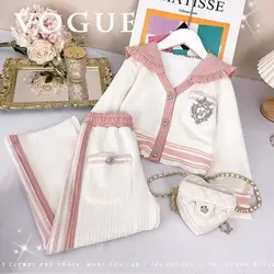 Girls Spring And Autumn Season Set New Fashion Girls Little Fresh Knitted Top Children's Clothing Small Fragrance Two Piece Set