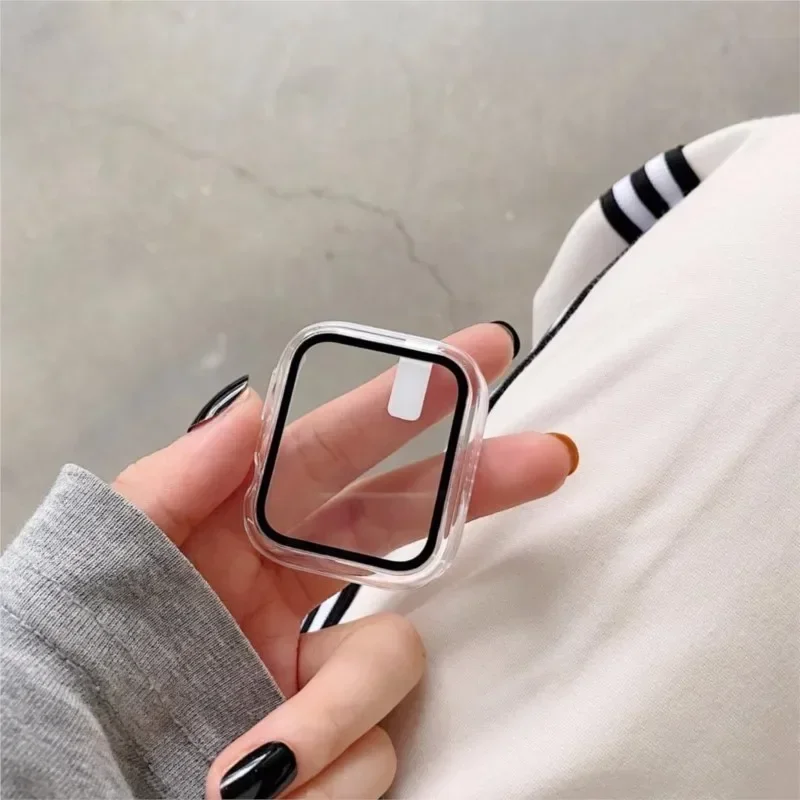 Tempered Glass+Cover For Apple Watch 9 8 7 45mm 41mm PC Bumper Screen Protector Case iWatch Series 7 6 5 4 SE2 44mm 40mm 42mm 38