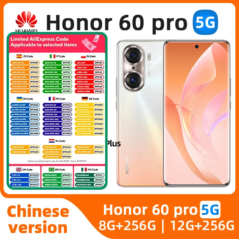 Honor 60 Pro 5G Cell phone Snapdragon 778G Plus Octa Core 8GB 12GB RAM 256GB ROM 4800Mah 66W 108MP Main Camrea NFC used phone