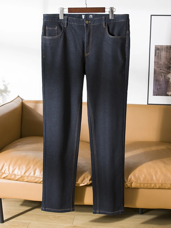 

Men's Winter Fce Lined Straight Leg Jeans Warm Casual Trousers Value Offer Long Pants Busin Casual Faion Urban Sle