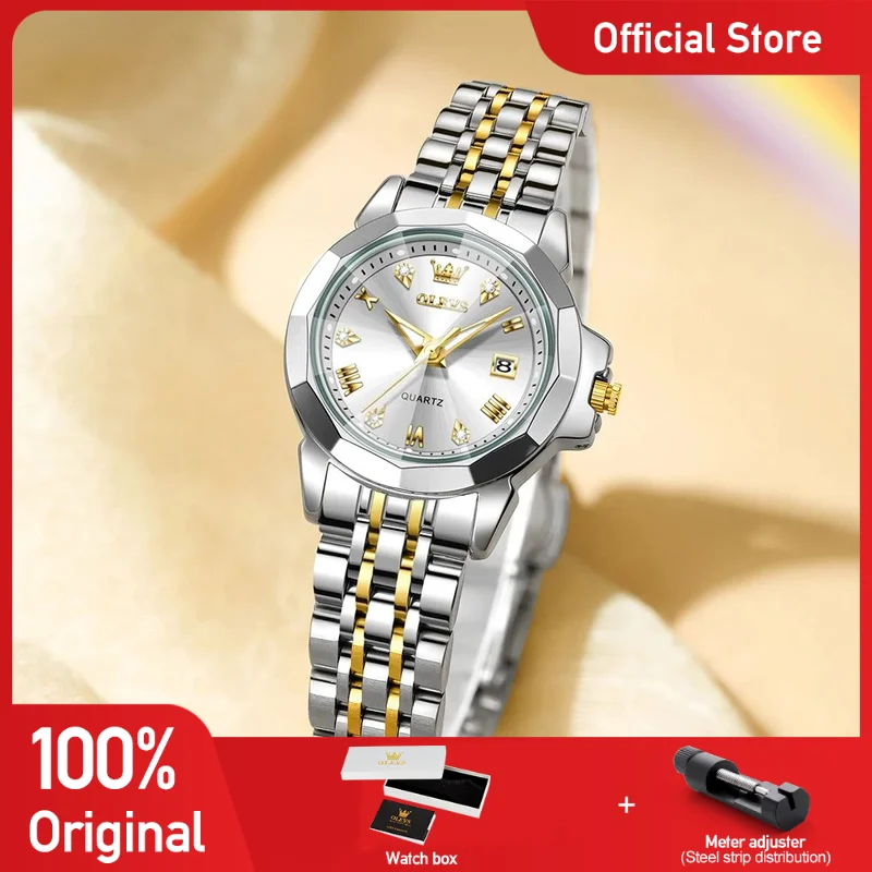 OLEVS 9931X Womens Perfume Watch Rhombic Quartz Watch Stainless Steel Waterproof Ladies Date Watch Gifts Original Elegant New