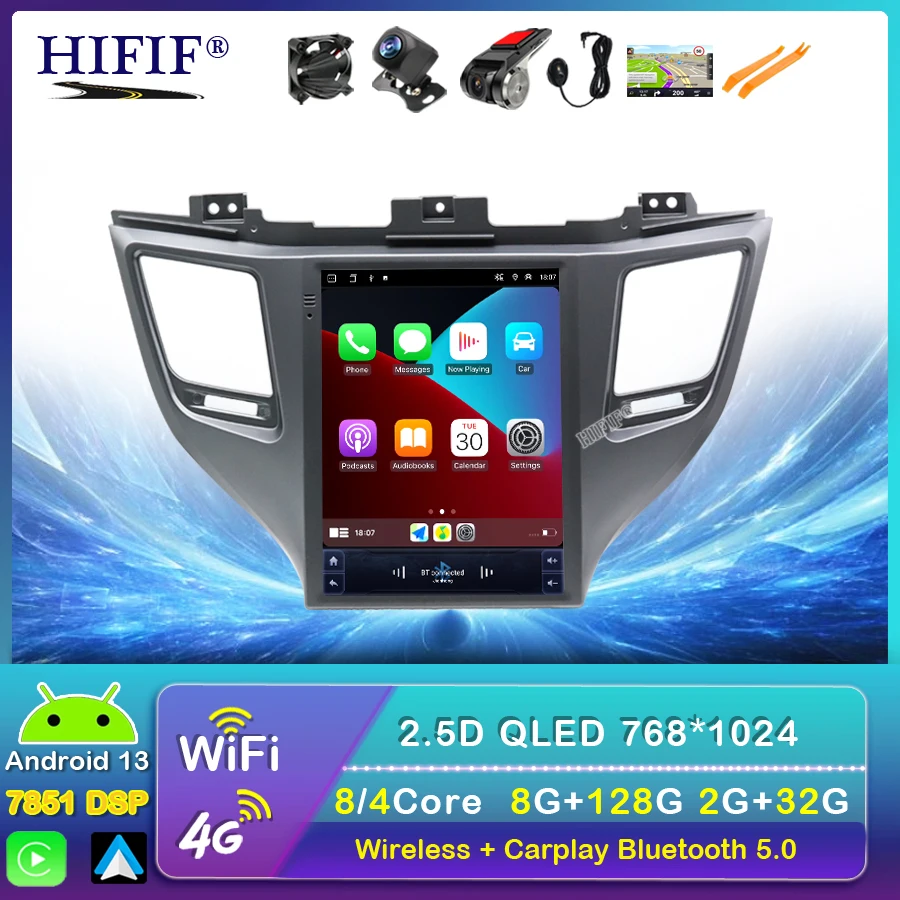 Android 13.0 for Hyundai Tucson 3 2015-2018 Multimedia Video 2Din Navigation Carplay Head Unit for Tesla Style