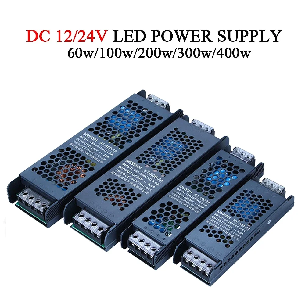 

Ultra thin Lighting Transformer DC12V/24V Power Supply Adapter LED Strip Switch Driver Lamp 60W 100W 200W 300W 400W