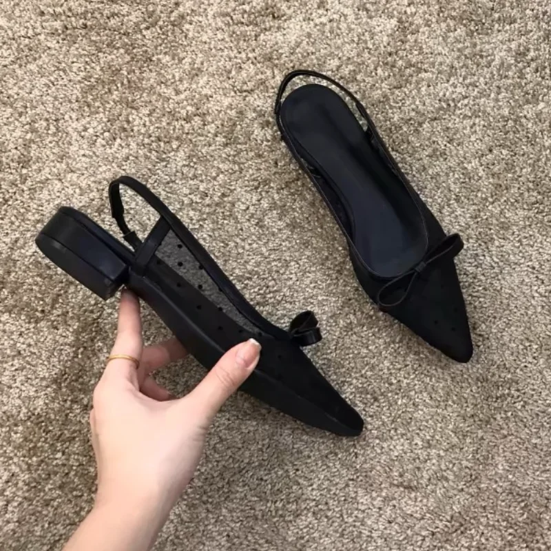 المرأة 2025 جديد البولكا نقطة صندل بكعب مكتنز رشيقة أشار تو الفم الضحلة التخسيس باوتو القوس أحذية النساء الصنادل