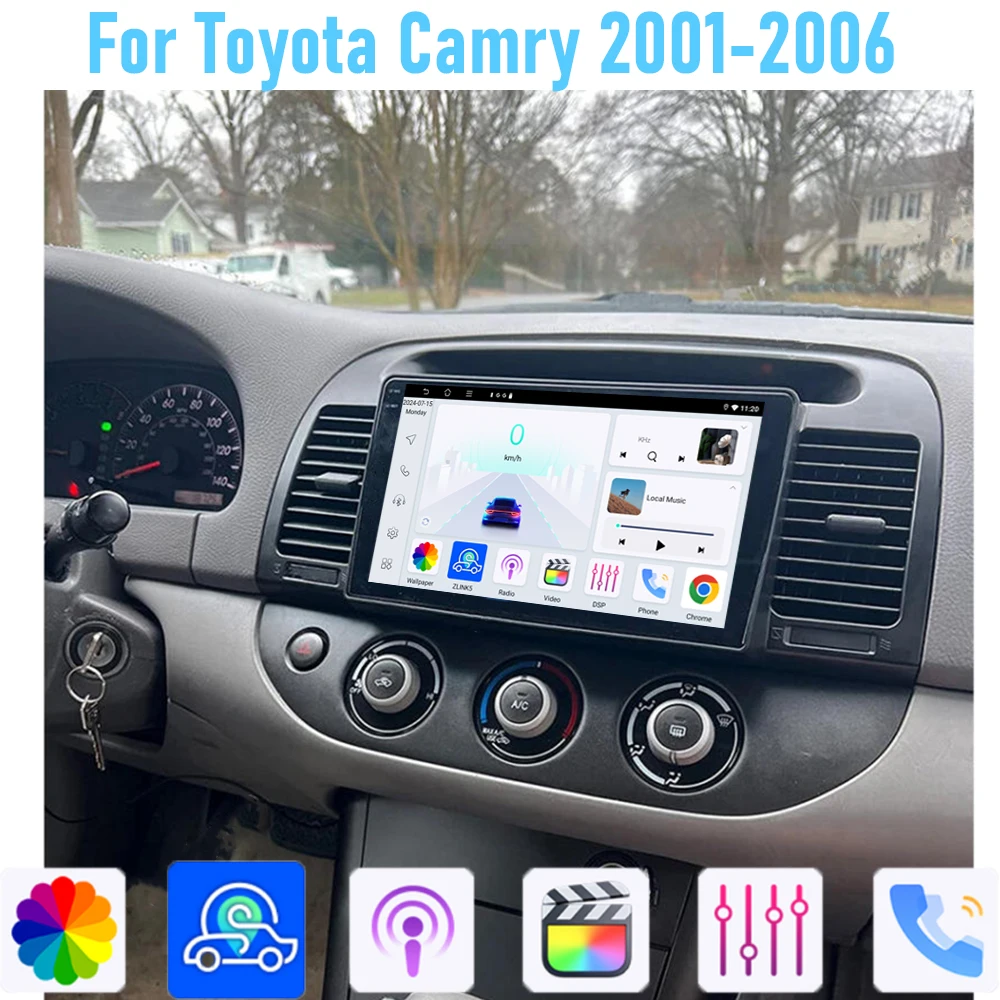 

9'' For Toyota Camry 2001-2006 Car Radio Head Unit GPS Multimedia Carplay Android 15 Wireless Navigation Intelligent System BT