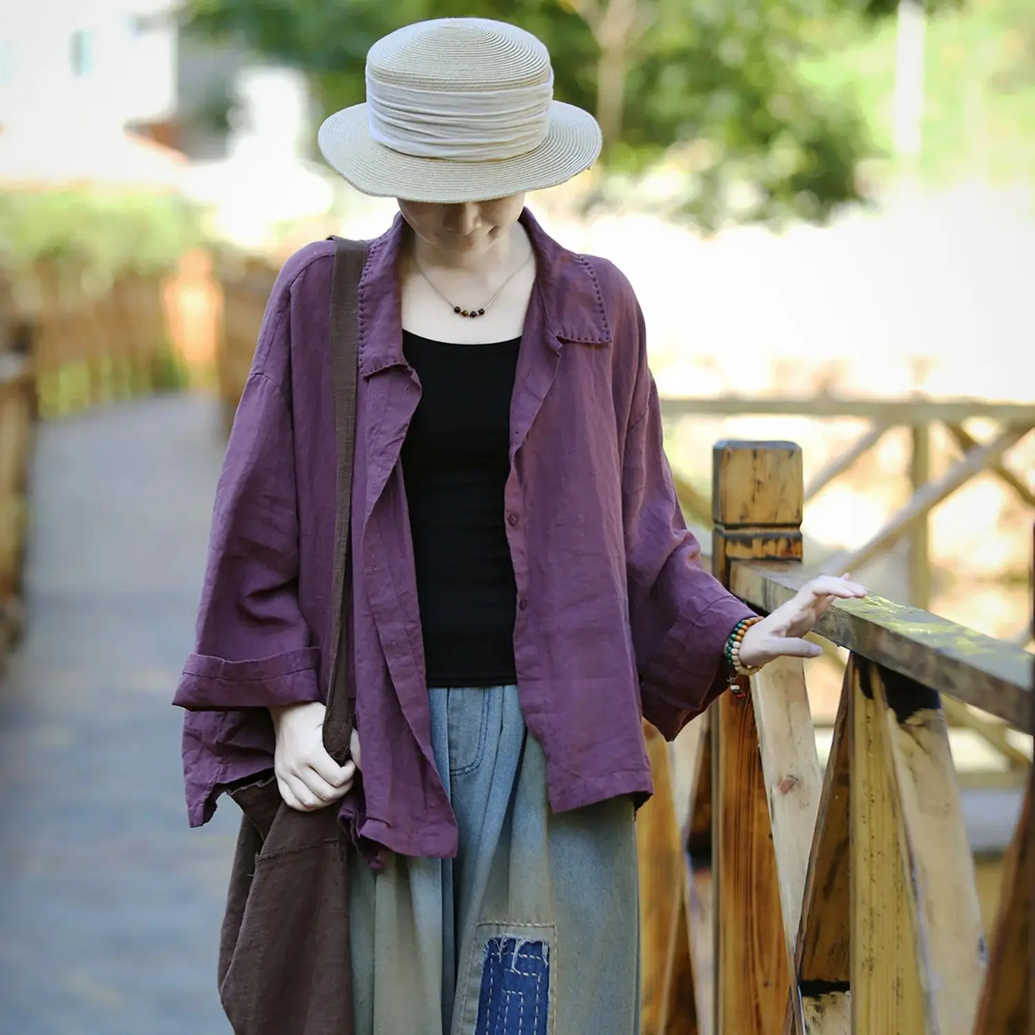 

LZJN Осенний универсальный повседневный топ рами — повседневная рубашка свободного кроя, простой и художественный однотонный, удобный и стильный кардиган