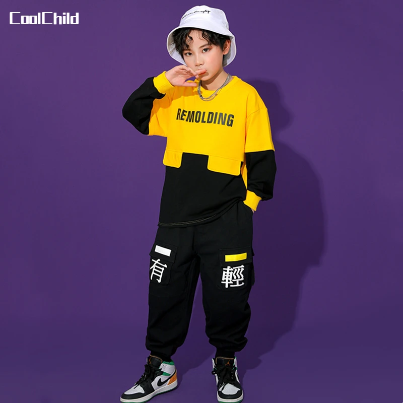 

Boys Hip Hop Patchwork Sweatshirt Street Dance Wear Cargo Pants Girls Joggers Kids Jazz Clothes Sets Child Streetwear Costumes