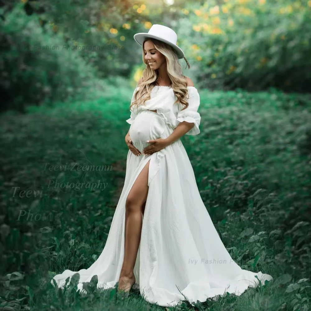Böhmisches Umstandskleid für die Schwangerschaft, Sitzungskleid, Fotoshooting mit seitlichem Schlitz, Rüschen, Übergröße, zweiteilige Vintage-Kleider für Damen