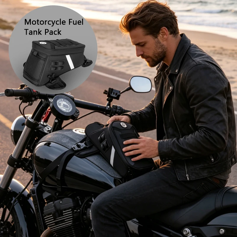 

1pcs Expandable Motorcycle Tank Bag,Universal Fit,Water-resistant,Reflective Strip,Shoulder Strap Included,No Blocking