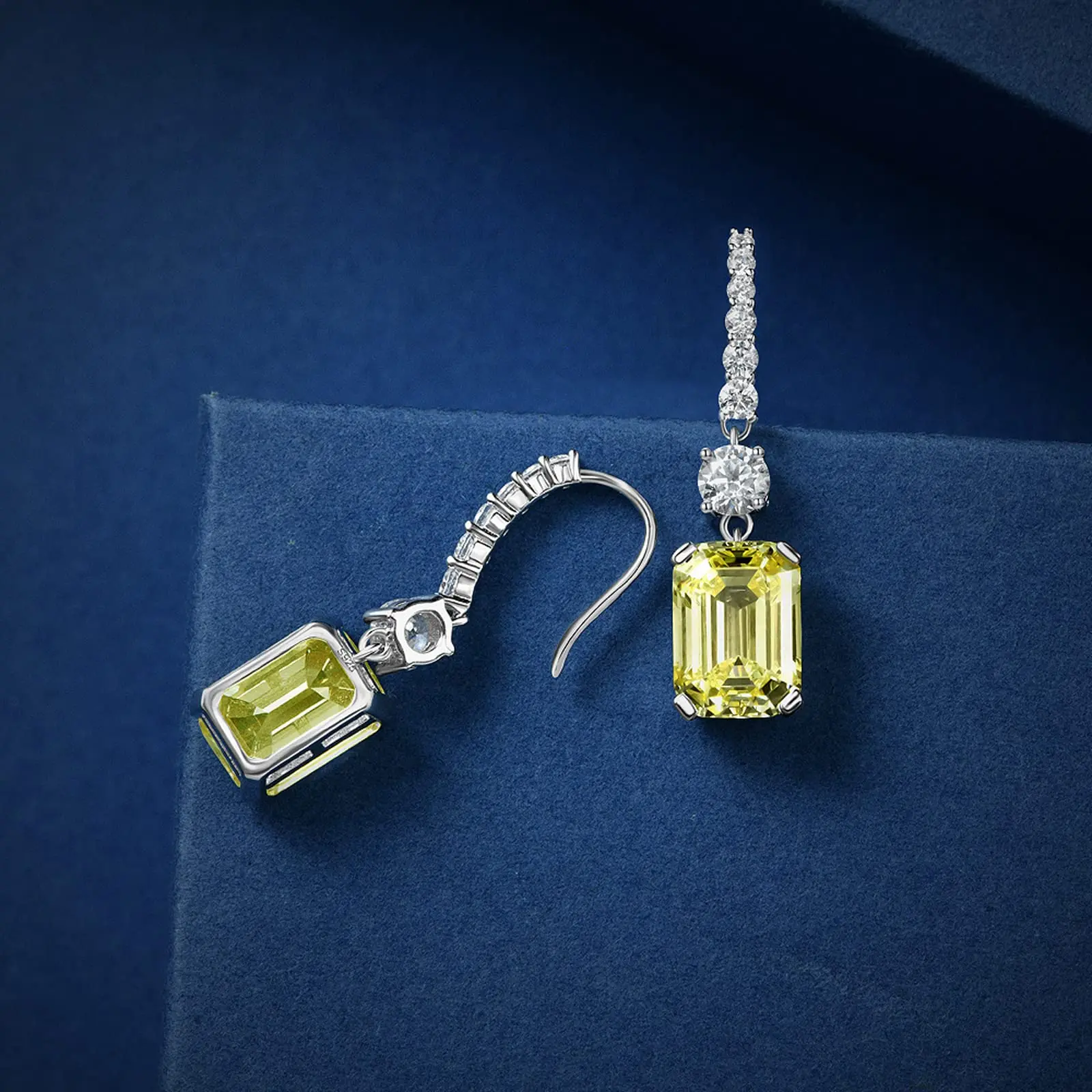 Wong Rain 925er Sterlingsilber, Smaragdschliff, 8 x 11 mm, Lab-Saphir-Citrin, Diamant-Edelsteine mit hohem Kohlenstoffgehalt, baumelnde Ohrringe, edler Schmuck – Detail 6