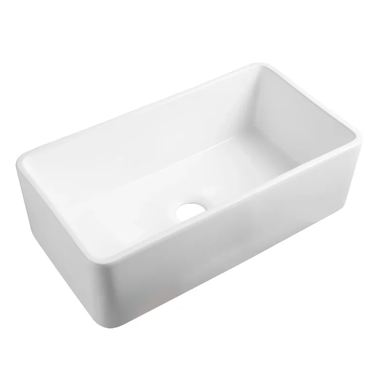 Deep long single bowl white ceramic sink under mount kitchen sink embedded type for kitchen cabinet