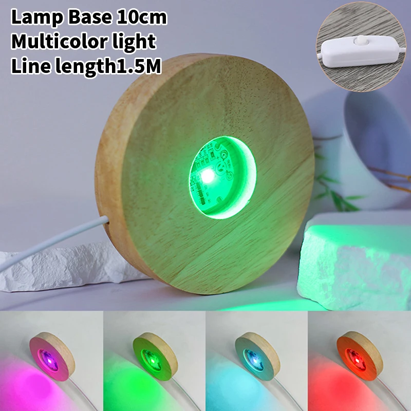 3D Wooden Lamp Base Round USB Warm Night Light LED Display Base Holder For Ball Crystal Sphere DIY Lighting Accessories 100mm