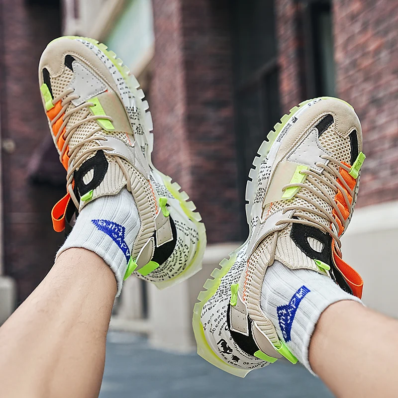 Nowe modne masywne designerskie trampki męskie na platformie buty sportowe do joggingu gruba podeszwa tatusiowie buty rekreacyjne buty do chodzenia