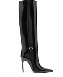 Autumn and Winter New Women's Slender High Heels Knee Length Women's Boots Fashionable Pointed Fashion Large Medium Cap Boots