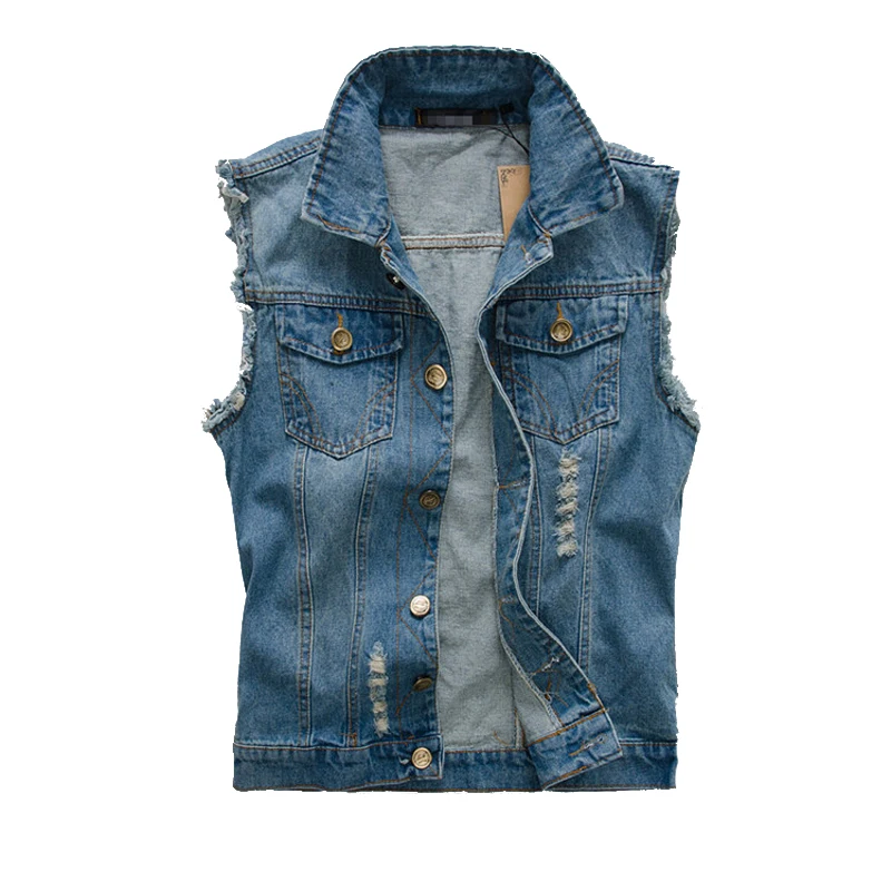 Männer Denim Weste Ärmellose Jacken Baumwolle Retro Streetwear Zerrissene Blaue Jean Westen Mode Hip Hop Weste Männer Kleidung