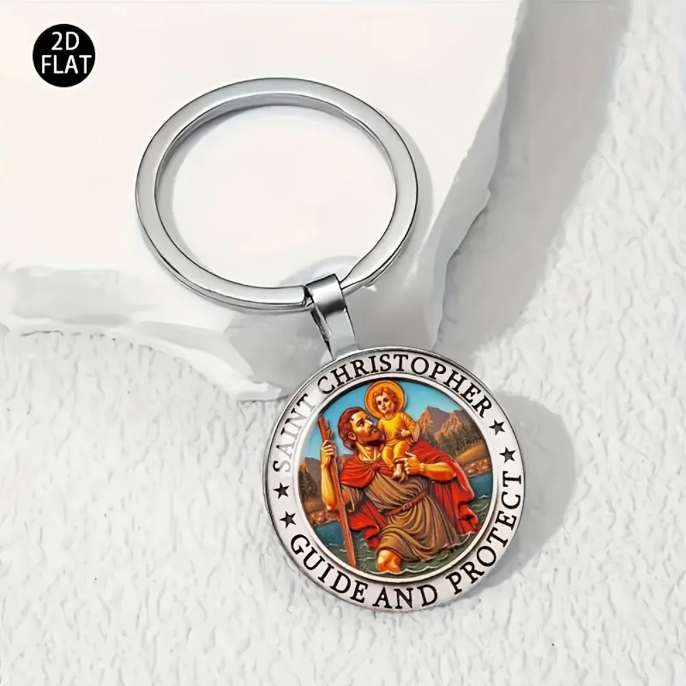 6/12/60 Sets 2D St. Christophorus Medaillen-Schlüsselanhänger aus Zinklegierung mit Karte & Tasche, Unisex, für Auto, Rucksack, Partyzubehör, Gastgeschenke, Großhandel – Detail 5