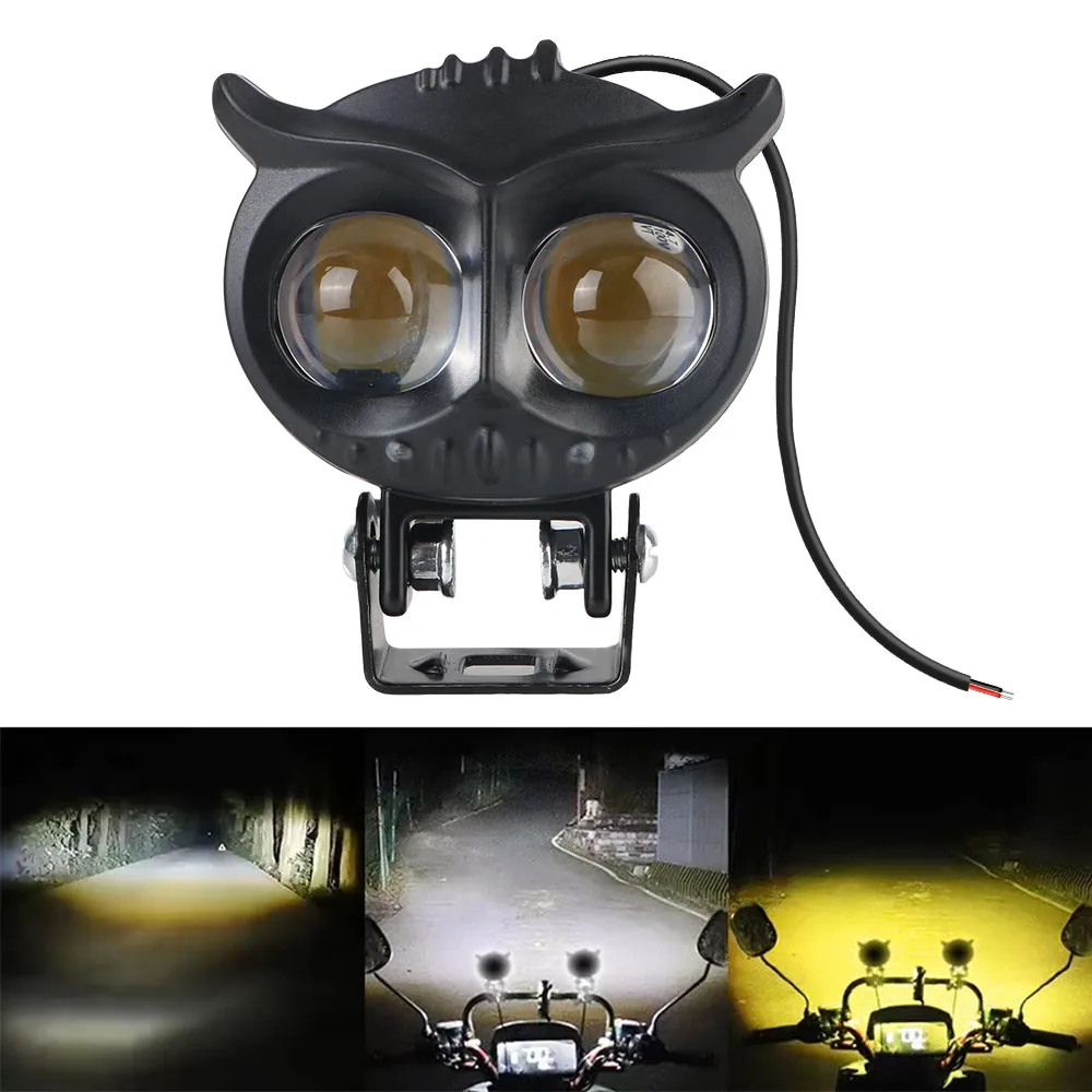 Dual Color 2 Modes Auxiliary Spotlights Motorbike Scooter Fog Lamp Running Lights 1PCS Owl Design Motorcycle Headlight