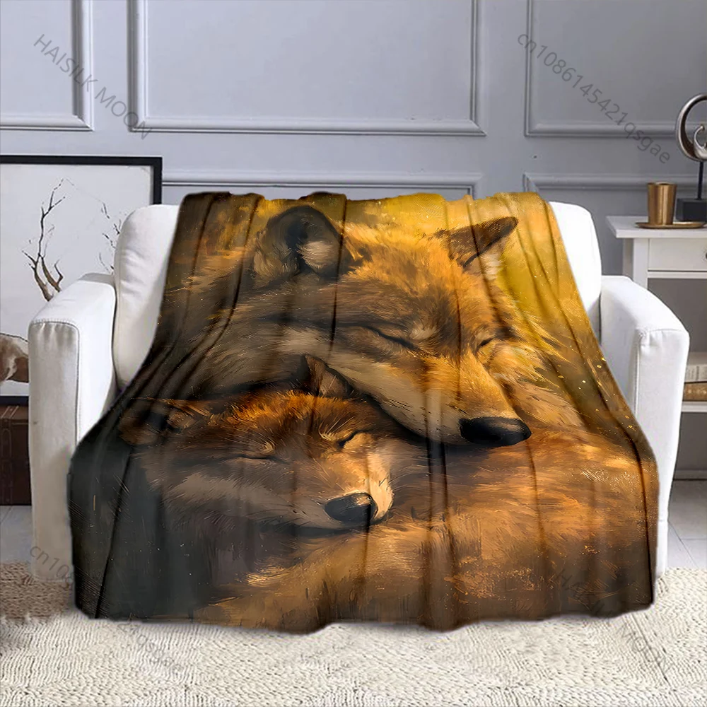 Mother wolf cuddles sleeping pup Print Adult Children Warm Blankets Home Travel Car Soft Comfortable Suitable for all seasons