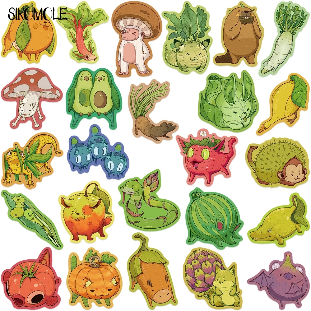 10/30/50PCS Original Cartoon Fruit Vegetable Animals PVC Stickers Aesthetic Art DIY Toy Kid Travel Luggage Graffiti Sticker Pack