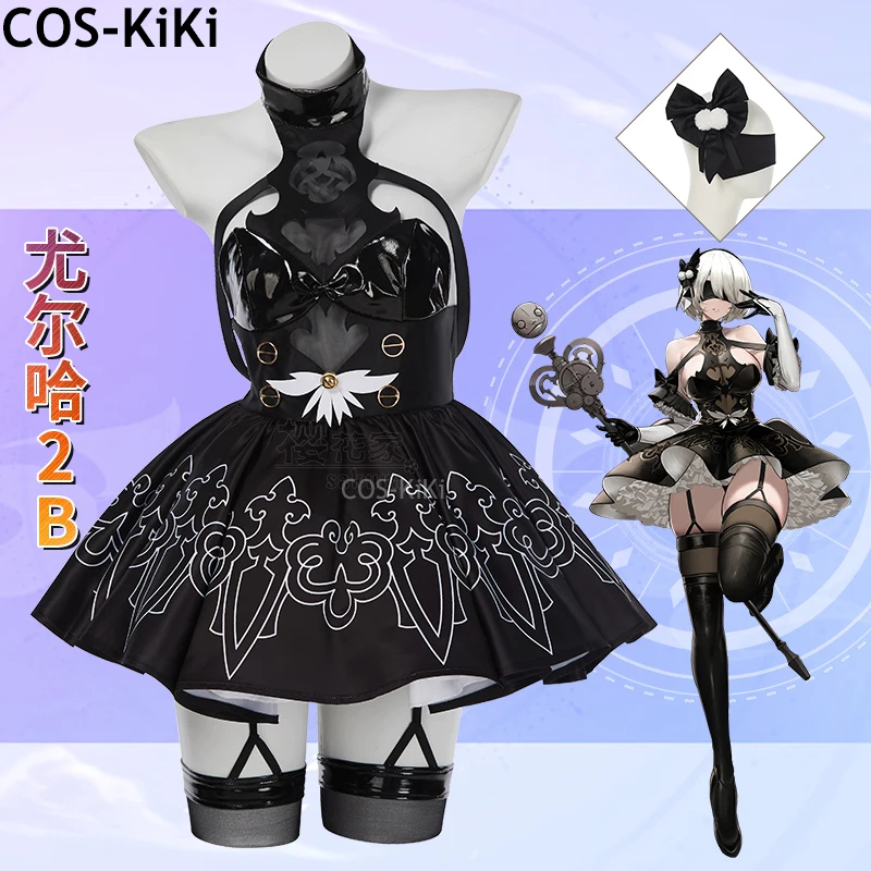 COS-KiKi Game NieR Automata 2B Battle Suit Sexy Lovely Dress Uniform Cosplay Costume Halloween Party Role Play Outfit Women