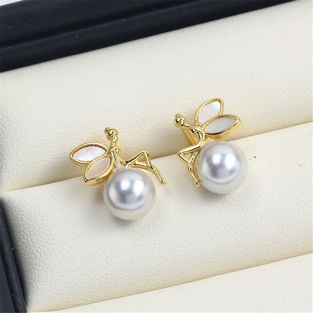 14K Gold Wrapped Pearl Shell Elf Earrings S925 Silver Needle Gentle Fairy Earrings Accessories Elegant