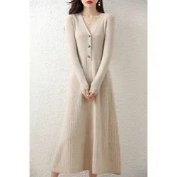 Autumn Winter High Elasticity 100% Wool Thicken Sweater Dress Warm Basic Knit Pullover Women Slim Dress Female Casual Dresses