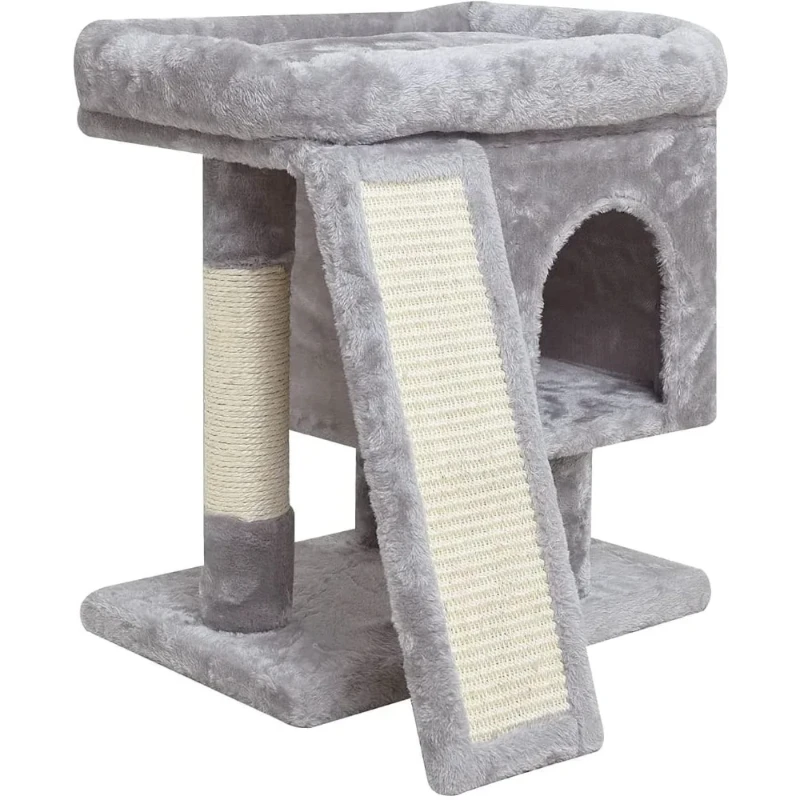 Small Cat Tree for Indoor Cats, Modern Cat Activity Tower with Plush Perch, Kittens Condo with Scratching Post