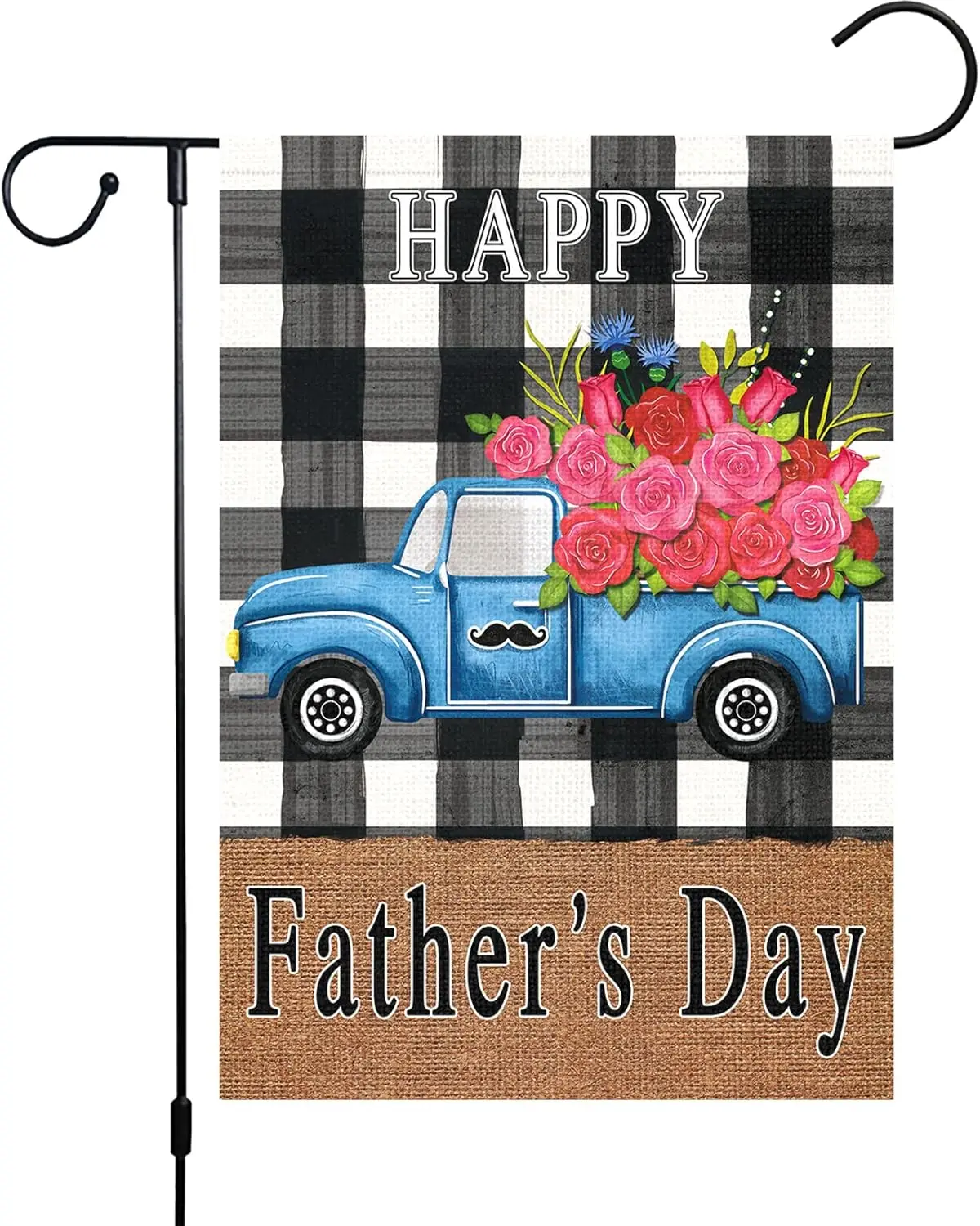 Louise Maelys Happy Father's Day Garden Flag 12x18 Double Sided, Burlap Buffalo Check Plaid Truck Rose Floral Garden Fla XXP SSL