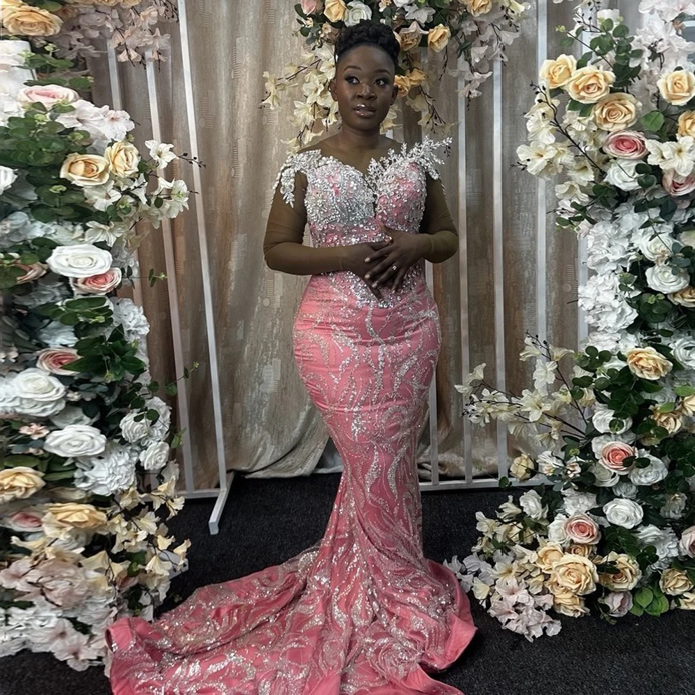 Luxury Beaded Lace African Wedding Reception Dresses Plus Size Mermaid Birthday Evening Dress Aso Ebi Formal Party Dress Custom