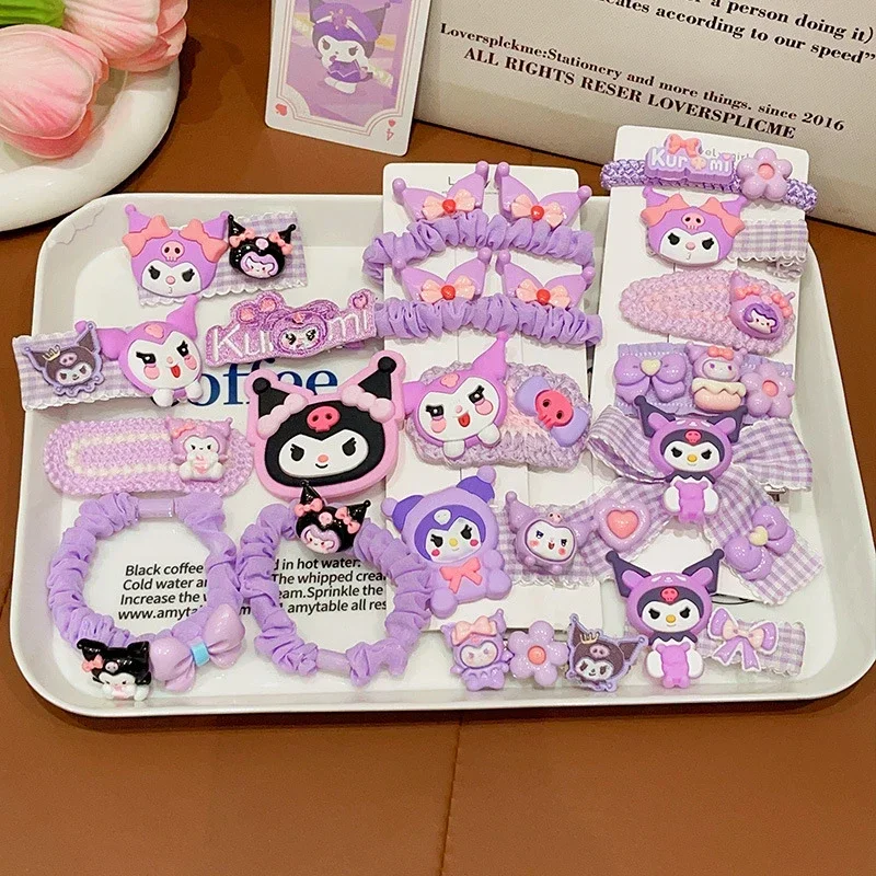 Sanrio Kuromi Hairpin Hair Rope Set Anime Cartoon Cute Women Hair Accessories Fashion Girls Hair Clip BB Clip Holiday Gifts