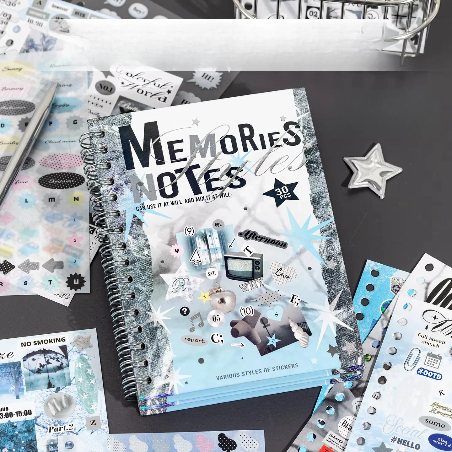 

30Pcs Per Pack Korean INS Style Cut Film Sticker Book Dream Island Sequel Series Coil Binding English Pattern Journal Supplies