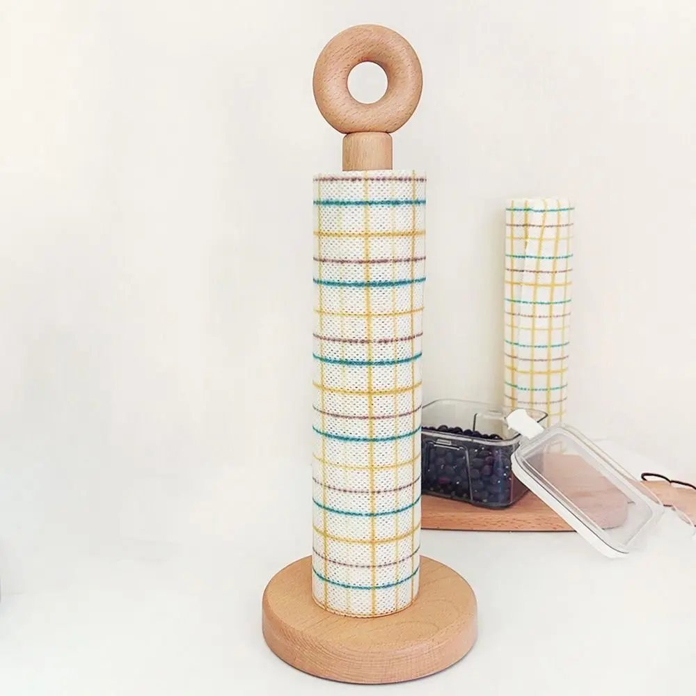 Simple Anti-Slip Wooden Roll Paper Rack One-handed Tear Cute Vertical Napkins Rack Free Standing Napkin Stand Kitchen