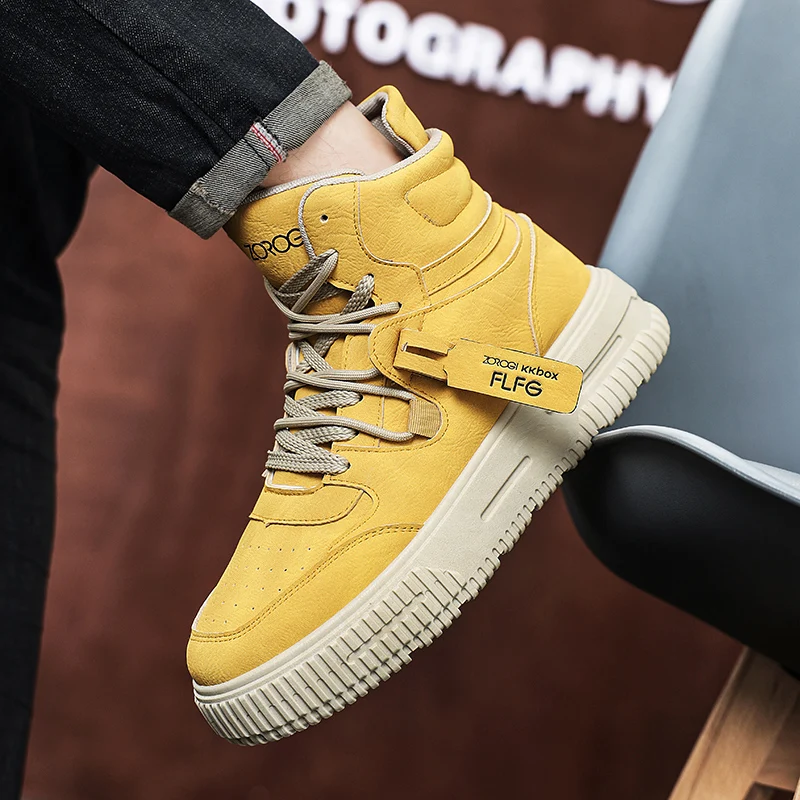 

New Men and Women Trend Wear Resistant Two-color Couples High Top Skateboard Shoes Student Boots Fashion Casual Sneakers