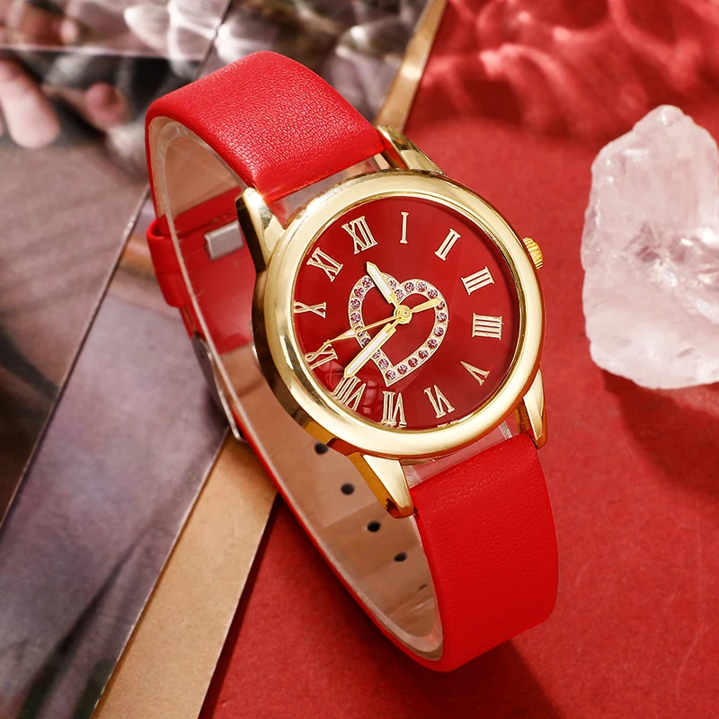 Women Fashion Quartz Watch Female Clock Love Dial Luxury Brand Design Ladies Leather Wrist Watch Montre Femme Relogio Feminino