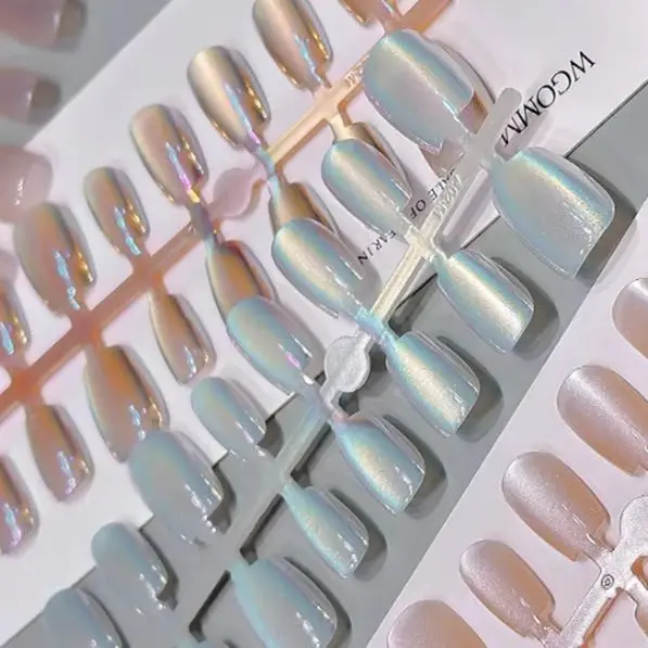 30Pcs Short Press On Nails Aurora Cat Eyes Pure Ballerina Decoration Wearable False Nails Full Cover Nail Tips Art