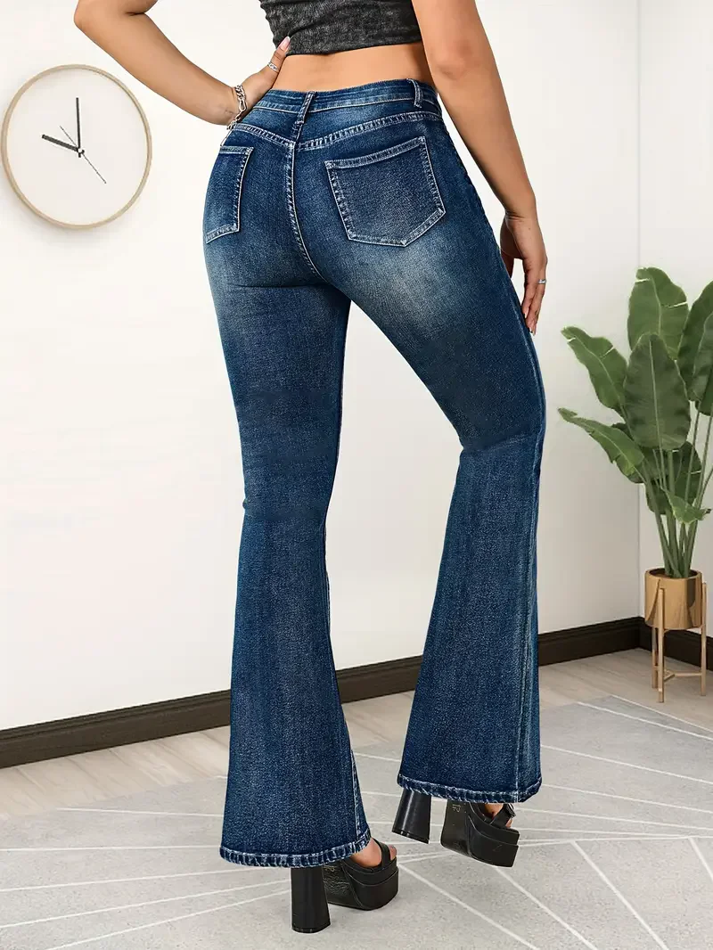 Womens Jeans Slim Fit Casual Loose Bell Bot Stret Trousers Flare Pants Elastic Waist High Rise Fashion Y2k jeans
