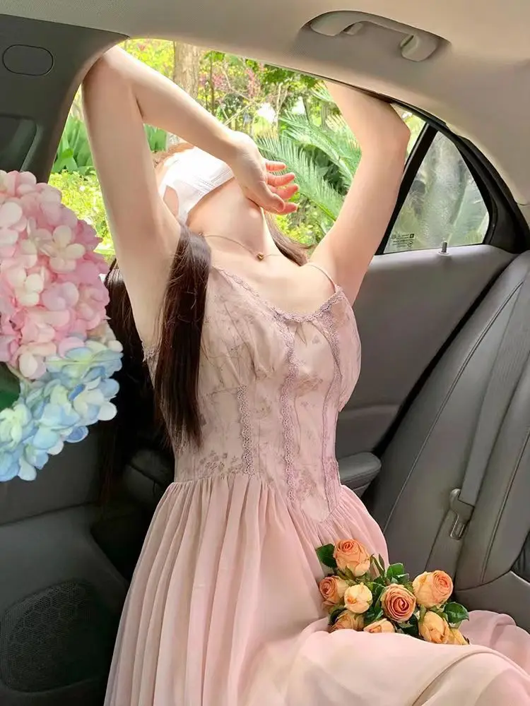 pink camisole dress Madame Bow Accented Pink Camisole Dress