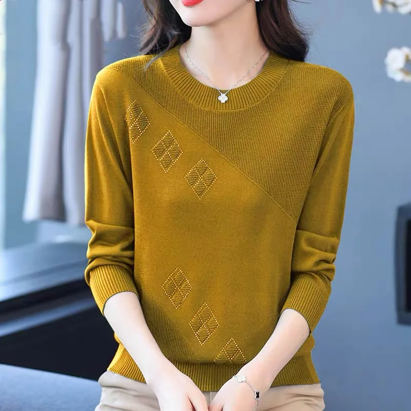 

Spring Autumn Winter New round Ne Knitted Base irt Women's Loose Long Sve Color Mom's Faion Lazy Sle Sweater...
