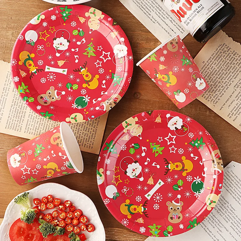 Creative Paper Cup And Paper Plate Disposable Tableware Suit Christmas Holiday Atmosphere Decoration Household Party Supplies